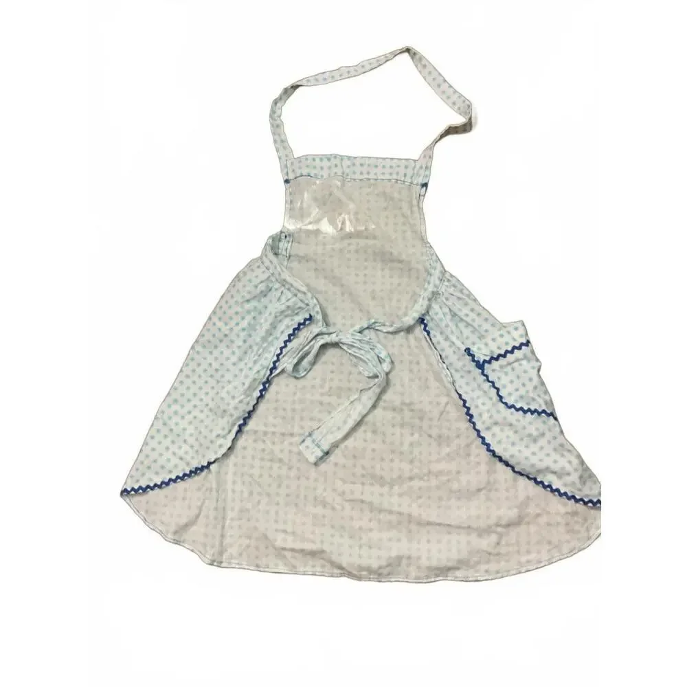 Vintage Light Blue Polka Dot Kitchen Apron with Pocket